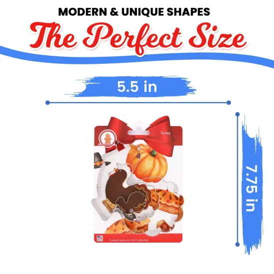 CookieCutter.com Thanksgiving Turkey Cookie Cutter Set 3 Piece, Hang Tag Cookie Recipe Card, Large, Medium, Small, Tin Plate Steel, USA {2}