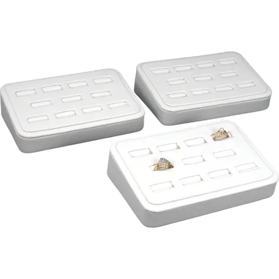 3 White Leather 11 Slot Ring Display Stands Jewelry {1}