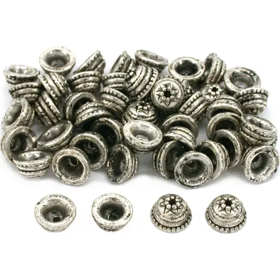 Bali End Bead Caps Antique Silver Plated Approx 50 {1}