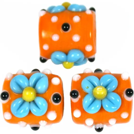 Orange Dot Lampwork Glass Tube Beads 15.5mm Approx 3Pcs {1}