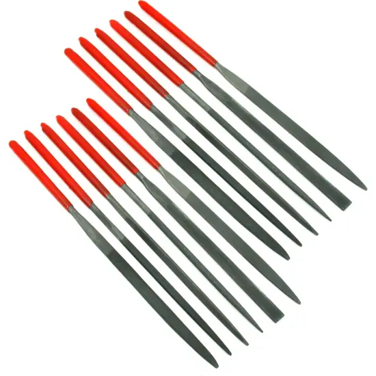 SE 731NF-D 12-Piece Fine Cut Needle File Set in Assorted Shapes with Dipped Handles (3mm x 140mm) {1}