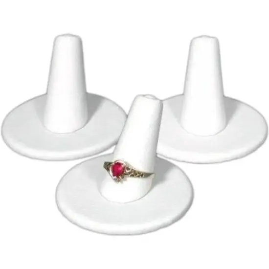 3 White Leather Ring Finger Display Jewelry Showcase {1}