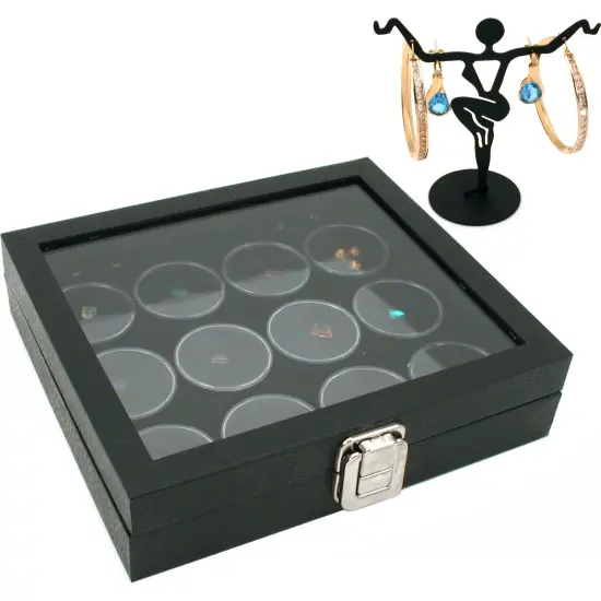 Glass Top Jewelry Display Case 12 Gem Jar Insert Bonus {2}