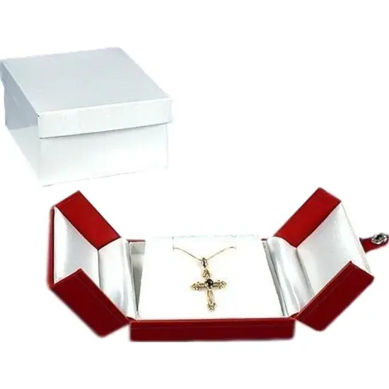 6 Leather Pendant Earring Gift Box Red Snap Lid Display {2}