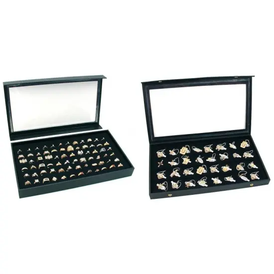 Jewelry box Display Case w/ Ring Foam & Clear Top Case w/ Earring Tray Kit 4 Pcs {1}