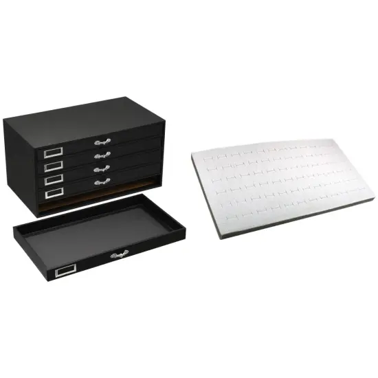 Black FindingKing 5-Drawer Jewelry Case w/ 5 Gray 72-slot Foam Ring Display Trays {1}