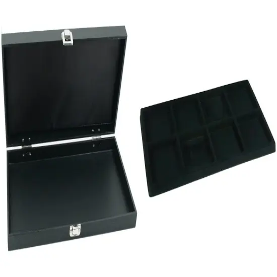 Black Jewelry Display Case (Single metal clasp) w/ Black 8-slot Plastic Tray {1}
