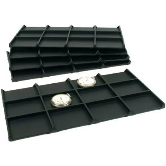 60 Slot Pocket Watch Jewelry Tray Display Black Leather {1}