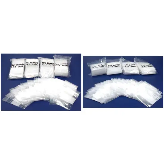 Resealable Reclosable Clear Plastic Bags 2" x 3" & 2" x 2" Kit 1000 Pcs {1}