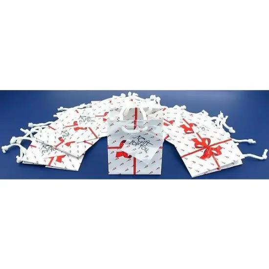 40 White Tote Bags Red Bow Shopping Gift Display 3.5" {2}