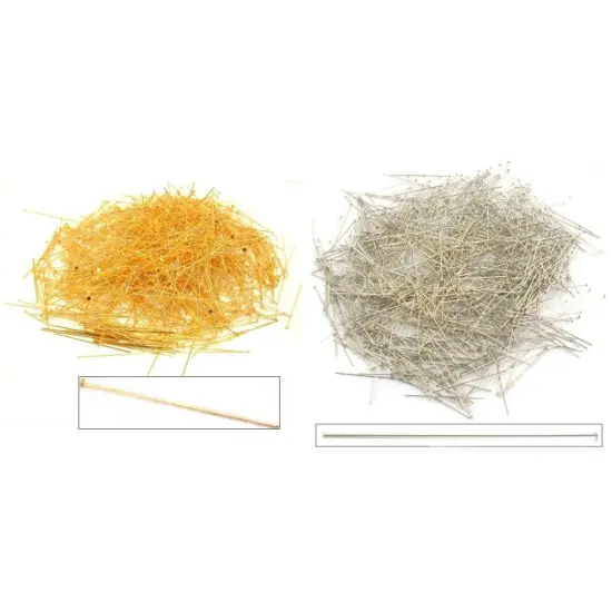 Gold Plated & Silver Colored Head Pins 21 Gauge & 2" Long Kit 2000 Pcs {1}