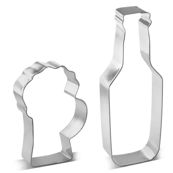 CookieCutter.com Bottoms Up 2 Piece Cookie Cutters Set, 6 in Beer Bottle, 4 in Beer Mug, Tin Plate Steel, USA {3}
