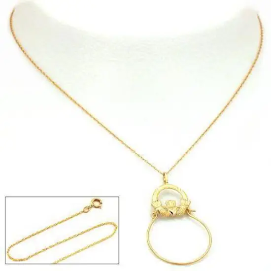 14K Gold Claddagh Charm Holder 18" Chain Jewelry {2}