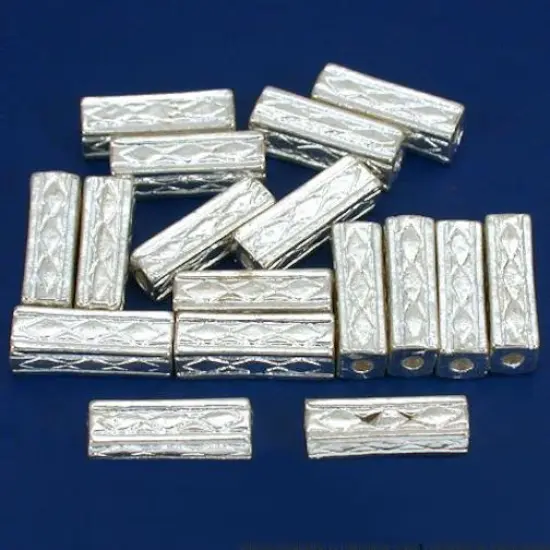 Rectangle Tube Beads Silver Plated New 12mm Approx 15 {1}