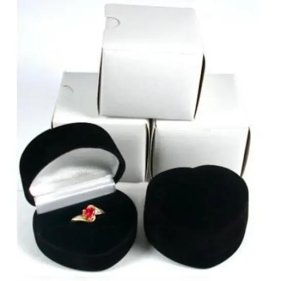 3 Black Flocked Heart Ring Gift Jewelry Display Boxes {1}