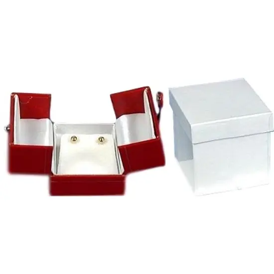 6 Leather Earring Boxes Red Jewelry Snap Lid Display {2}