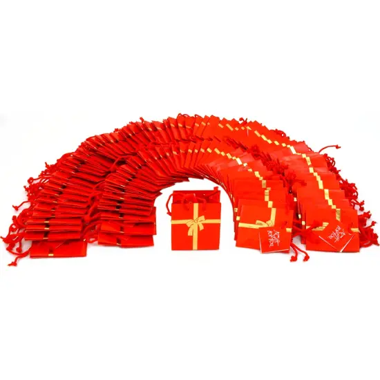 100 Jewelry Shopping Tote Gift Bags Red & Gold Bow 3.5" {1}