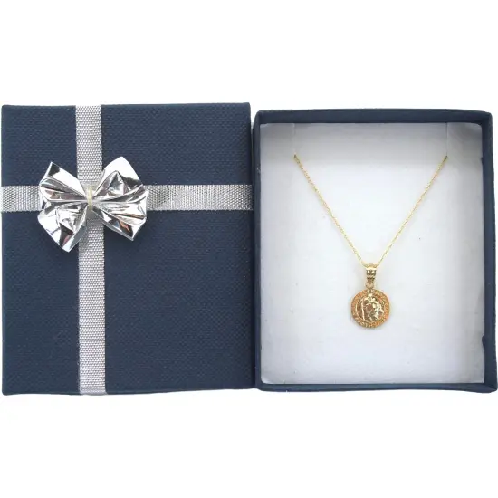 14k Yellow Gold St.Christopher Medal Charm with 18" Gold Cable Chain & Gift box {1}