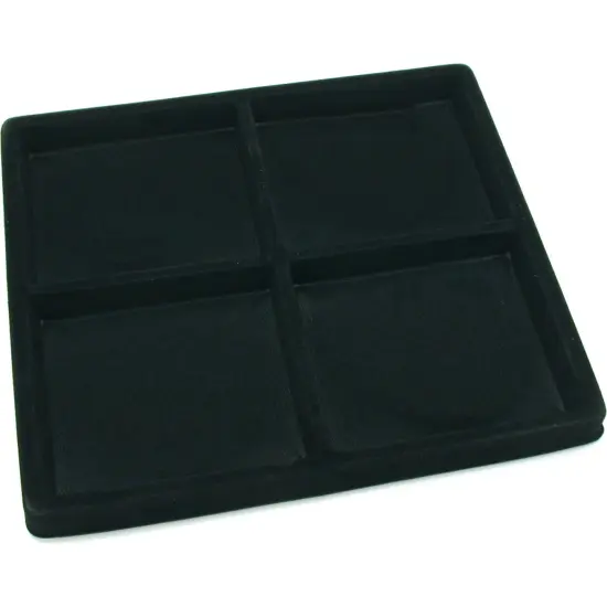 Black Sqaure Glass-top Case (Single Metal Latch) w/ Black 4-slot Plastic Tray {3}