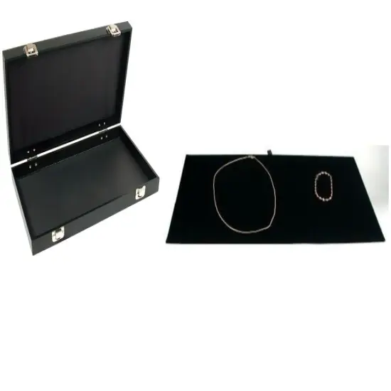 Blck Jewelry Case (2xMetal Clasps &Removable Lid) w/ Black Velvet Display Insert {1}