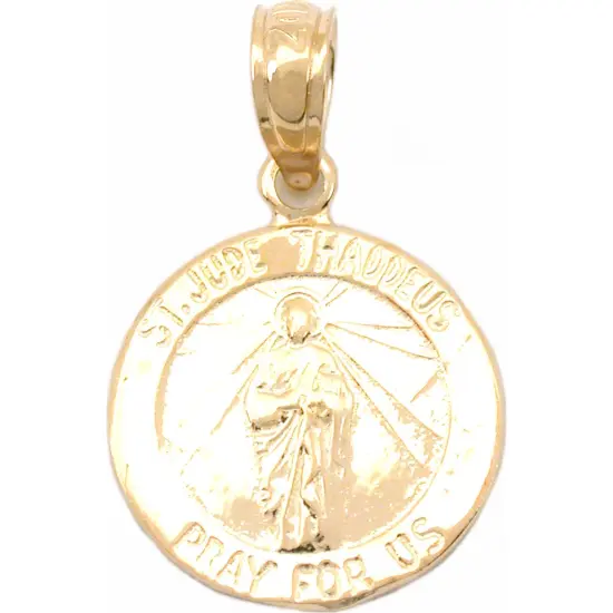 14K Yellow Gold St.Jude Medal Charm with 18" Gold Cable Chain & Gift Box {2}
