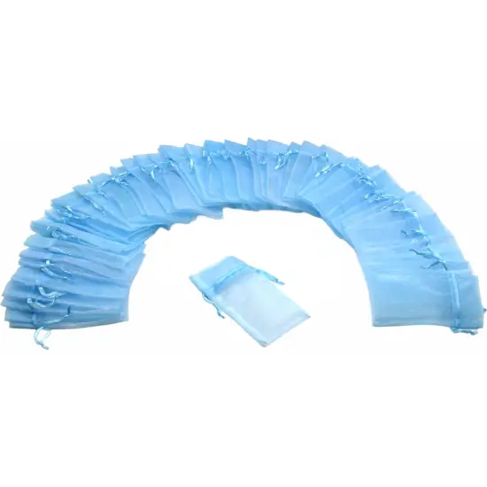 48 Jewelry Light Blue Organza Drawstring Gift Bags 4x5" {1}