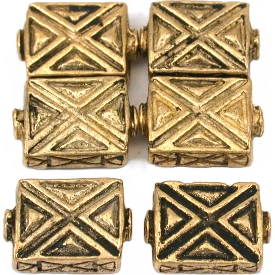 Rectangle X Beads Antique Gold Plated 13mm Approx 6 {1}
