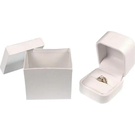 White Leather Ring Display Jewelry Showcase Gift Box {2}