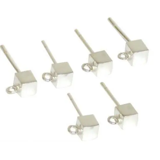 6 Sterling Silver Earrings Cube Jewelry Dangle Parts {1}
