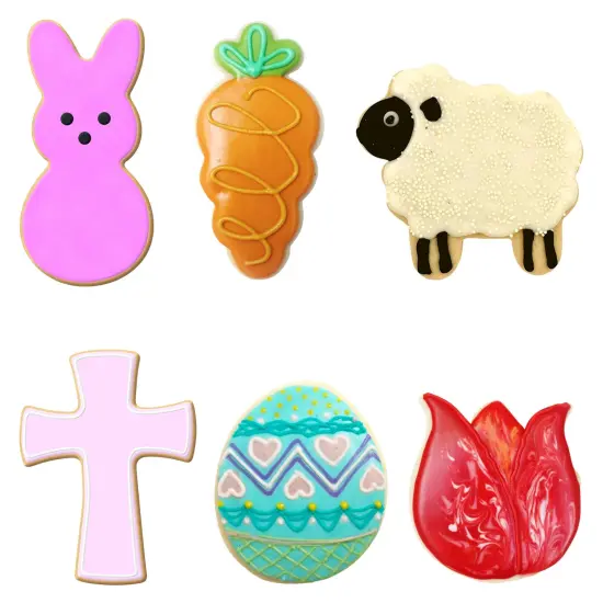 CookieCutter.com Easter 6 Piece Cookie Cutters Set, Easter Bunny, Egg, Carrot, Cross, Sheep, Tulip, Tin Plate Steel, USA {3}