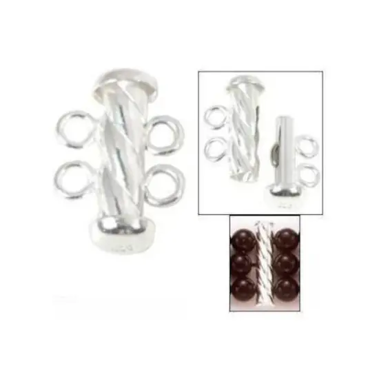 Double Strand Pearl & Bead Tube Clasp Sterling Silver {1}