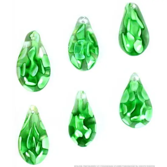 6 Green Lampwork Glass Pendant Bead Teardrop Flower {1}
