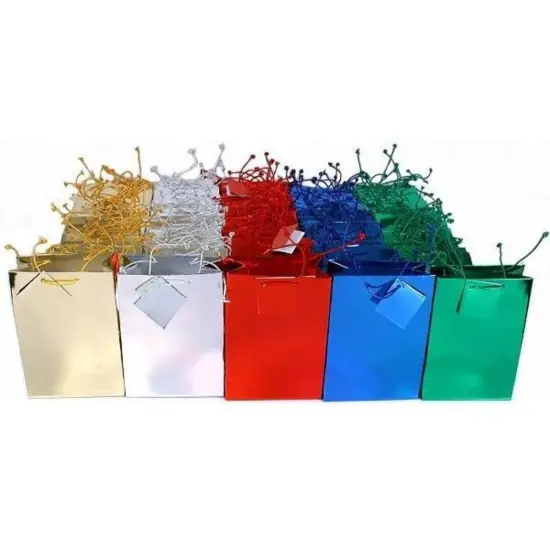 100 Metallic Tote Bags Shopping Gift Case Display 4.5" {1}