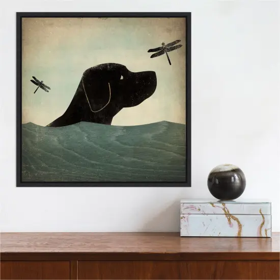 Black Dog Swim by Ryan Fowler Canvas Wall Art Print Framed Grey {6}