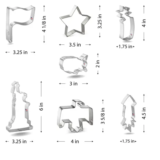 CookieCutter.com 7 Piece Patriotic Cookie Cutter Set Statue of Liberty, USA Map, Thunderbird, Flag, Star, Firework, Fire Cracker, USA {2}
