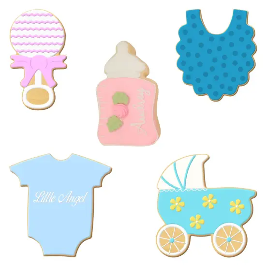 CookieCutter.com 5 Piece Baby Shower Cookie Cutter Set Carriage, Chunky Bottle, Bodysuit, Bib, Rattle, USA {3}