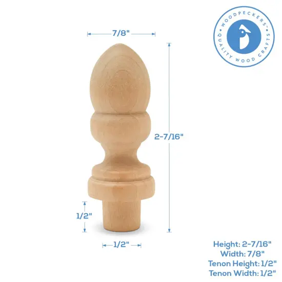 Wood Finials, 2-7/16 inch for Crafting & DIY Dcor |Woodpeckers {4}