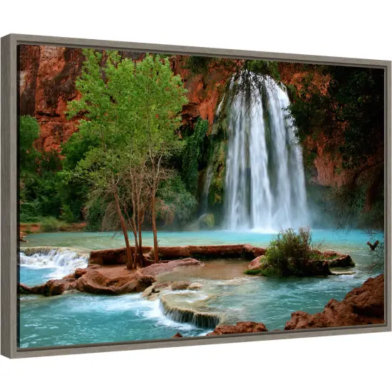 Havasu Falls by Andy Magee Canvas Wall Art Print Framed Grey {2}