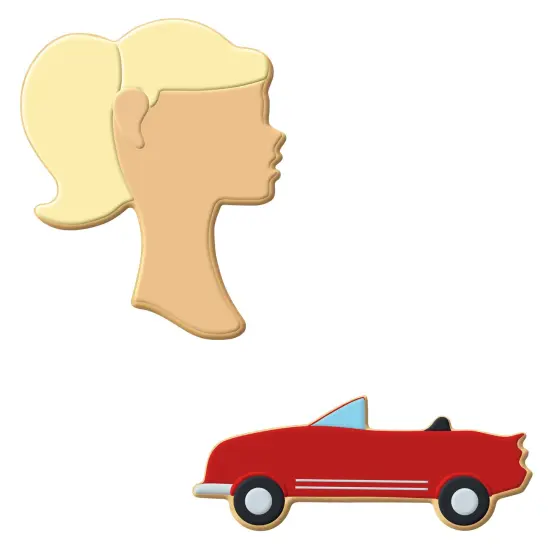 CookieCutter.com 2 Piece Doll Head Convertible Cookie Cutter Set Doll Head, Convertible Car, Metal Shapes Made in USA, Silver {3}