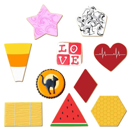 CookieCutter.com 10 Piece Geometric Cookie Cutter Set Rectangle, Square, Heart, Hexagon, Pentagon, Triangle, Diamond, Circle, Metal Shapes Made in USA, Silver {4}