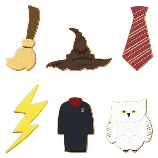 CookieCutter.com 6 Piece Halloween Wizard Cookie Cutter Set Wizard Broom, Neck Tie, Hat, Lab Coat, Chubby Owl, Lightning Bolt, Metal Shapes Made in USA, Silver {3}