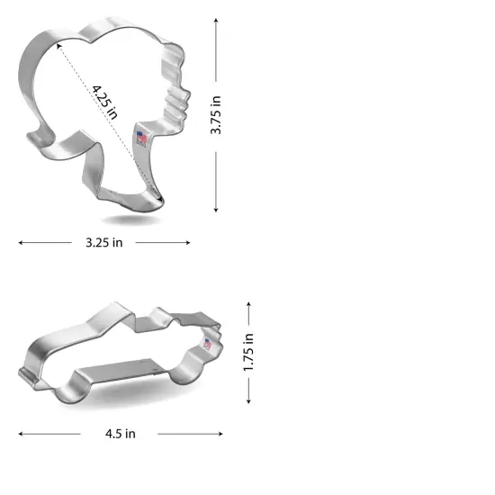 CookieCutter.com 2 Piece Doll Head Convertible Cookie Cutter Set Doll Head, Convertible Car, Metal Shapes Made in USA, Silver {2}