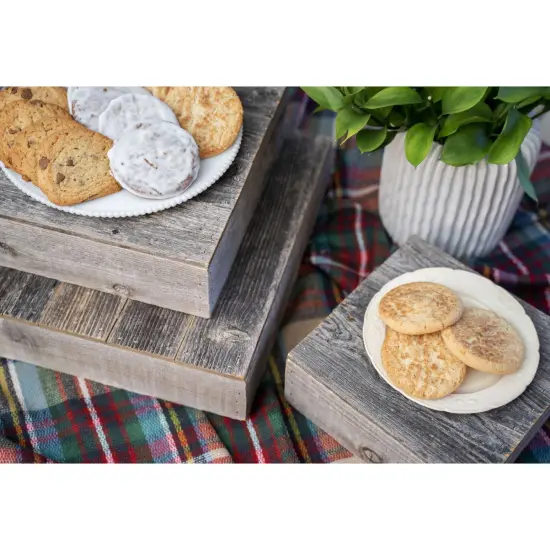 Rustic Farmhouse Reclaimed Wood Dessert/Cake Stand 3-Piece Set Grey {4}