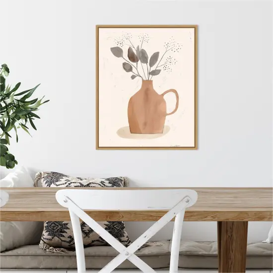 La Planta II (Floral Vase) by Victoria Barnes 16-in. W x 20-in. H. Canvas Wall Art Print Framed in Natural {5}