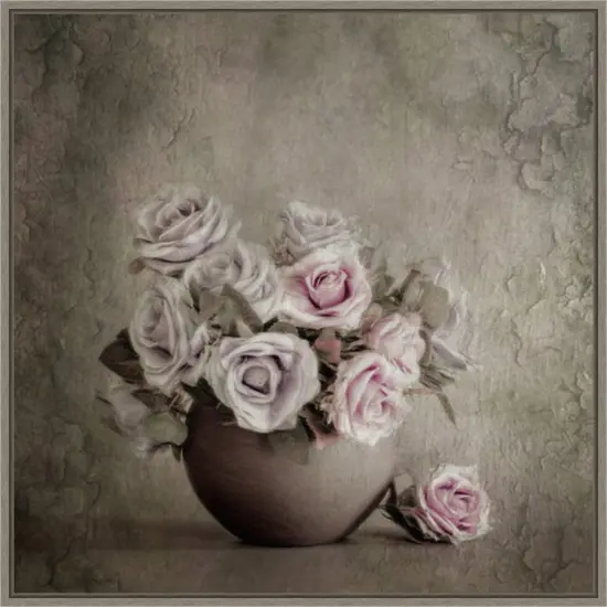 Love and Roses by Cicek Kiral 22-in. W x 22-in. H. Canvas Wall Art Print Framed in Grey {1}