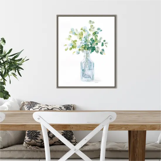 Beach Flowers IV (Vase) by Danhui Nai 16-in. W x 20-in. H. Canvas Wall Art Print Framed in Grey {4}