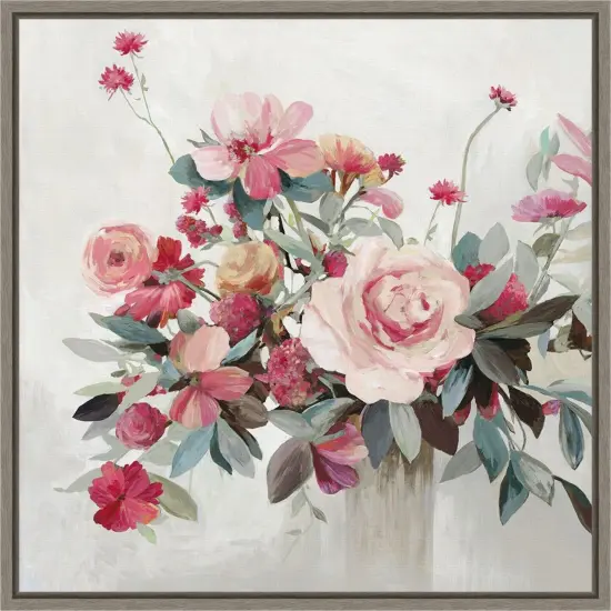 Treasure of the Day (Rose Bouquet) by Allison Pearce 16-in. W x 16-in. H. Canvas Wall Art Print Framed in Grey {1}