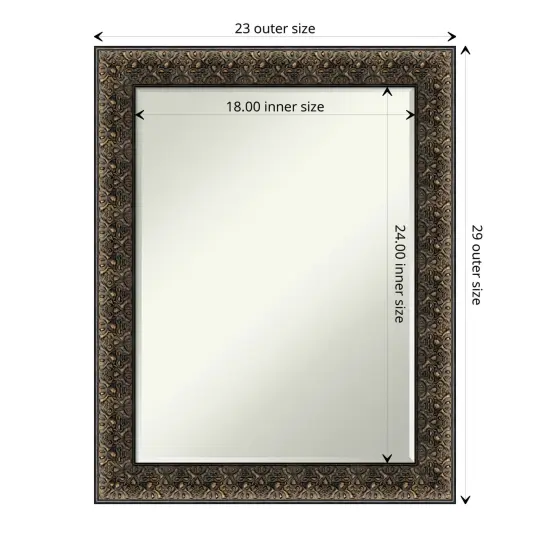 Petite Bevel Wood Wall Mirror, Intaglio Embossed Black Frame {1}