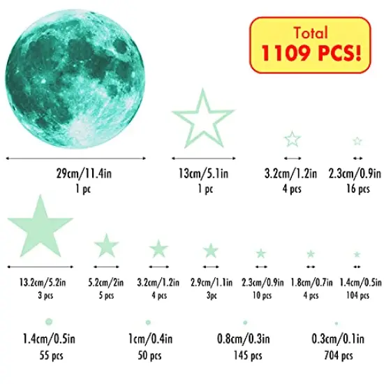 VUDECO 1109 Piece Glow In The Dark Stars and Moon Sticker for Kids Room Decor {6}