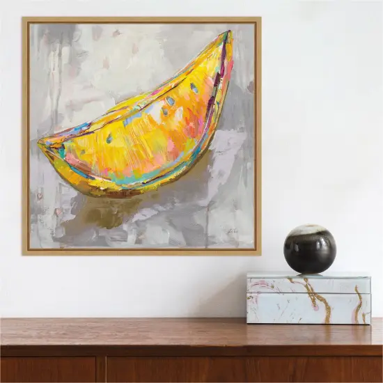 Lemon Wedge Neutral by Jeanette Vertentes 16-in. W x 16-in. H. Canvas Wall Art Print Framed in Natural {5}